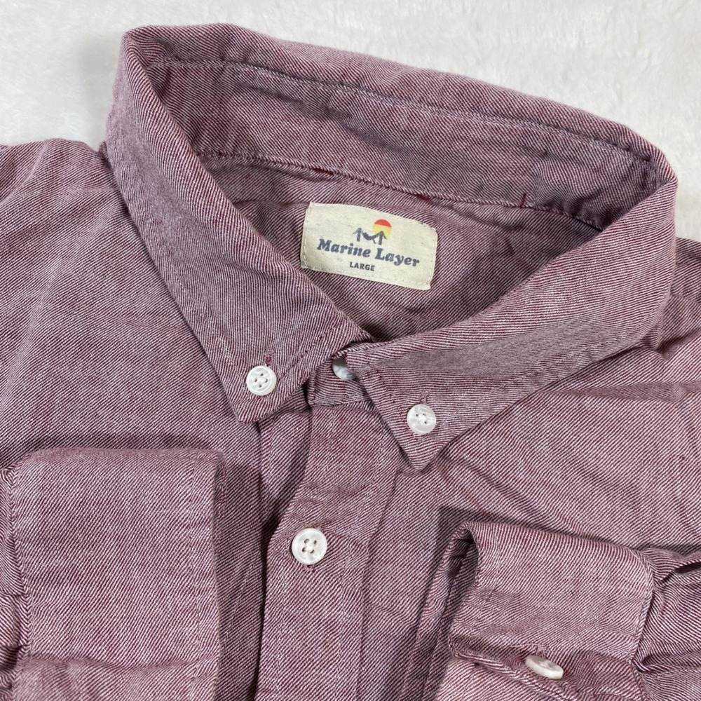 Marine Layer Mens Button Down Shirt Long Sleeve Casual Top Burgundy